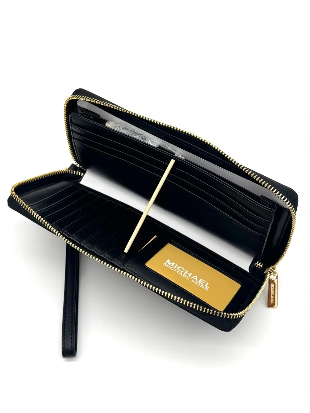 Michael Kors Large Continental Wallet Wristlet Black/Camel